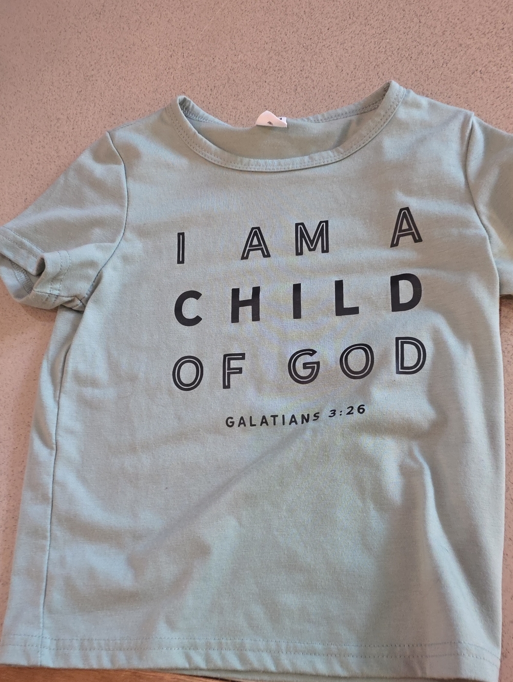 SHEIN Light Green Kids' 'I Am a Child of God' Short Sleeve Tee